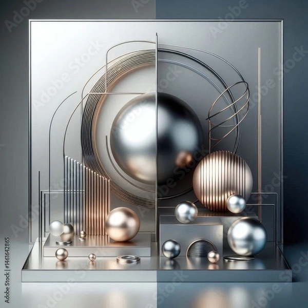 Fototapeta 3D illustration featuring Metal and Glass: The sleekness of metal combined with the clarity or color of glass