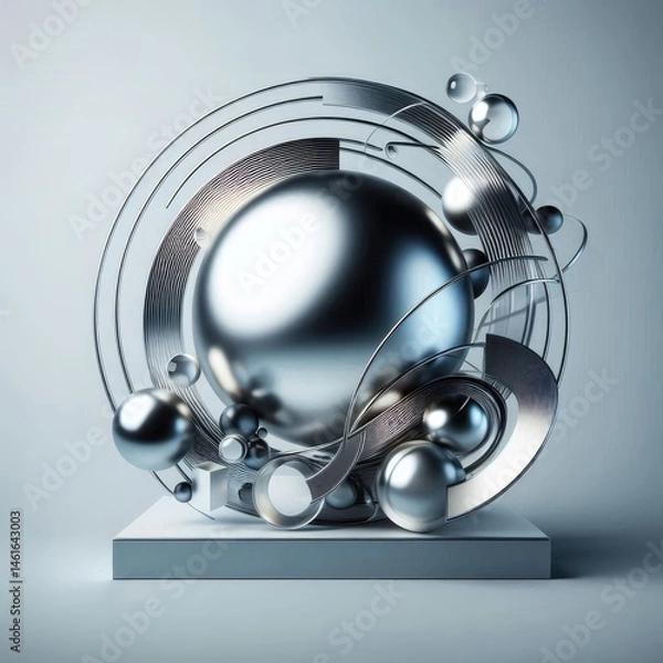 Fototapeta 3D illustration featuring Metal and Glass: The sleekness of metal combined with the clarity or color of glass