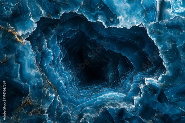 Fototapeta Intricate ice cave tunnel's deep, dark opening.