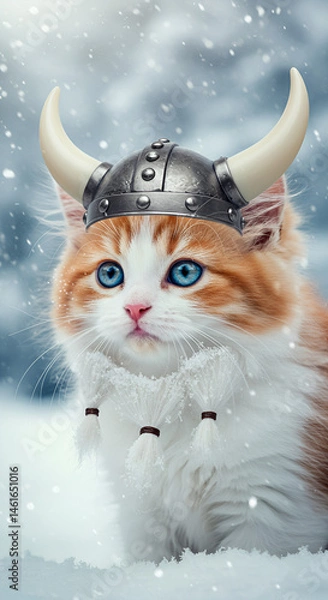Obraz Cute kitten in Viking helmet