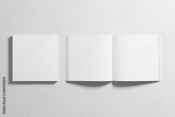 Fototapeta Square Softcover Book 3D Rendering White Blank Mockup