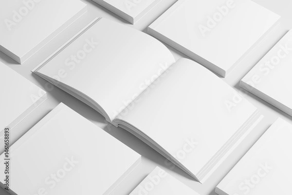 Fototapeta Square Softcover Book 3D Rendering White Blank Mockup