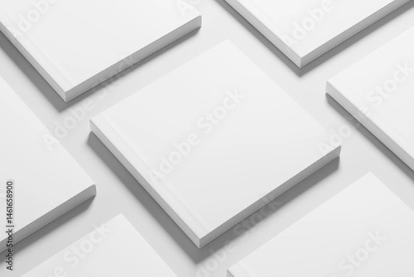 Fototapeta Square Softcover Book 3D Rendering White Blank Mockup