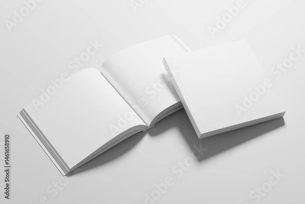 Fototapeta Square Softcover Book 3D Rendering White Blank Mockup