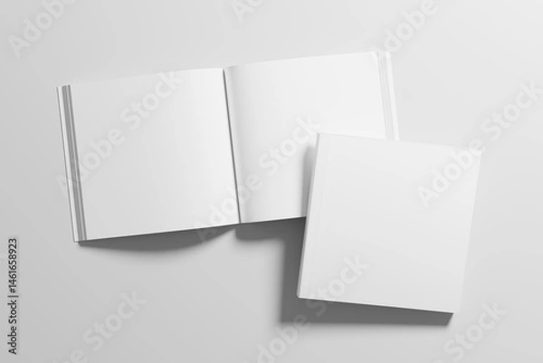 Fototapeta Square Softcover Book 3D Rendering White Blank Mockup