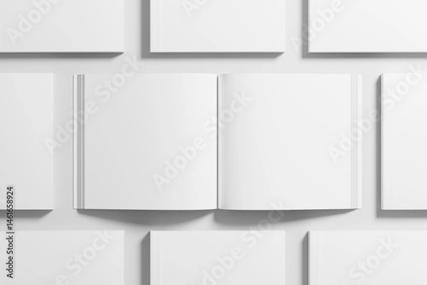 Fototapeta Square Softcover Book 3D Rendering White Blank Mockup