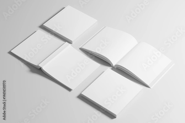 Fototapeta Square Softcover Book 3D Rendering White Blank Mockup