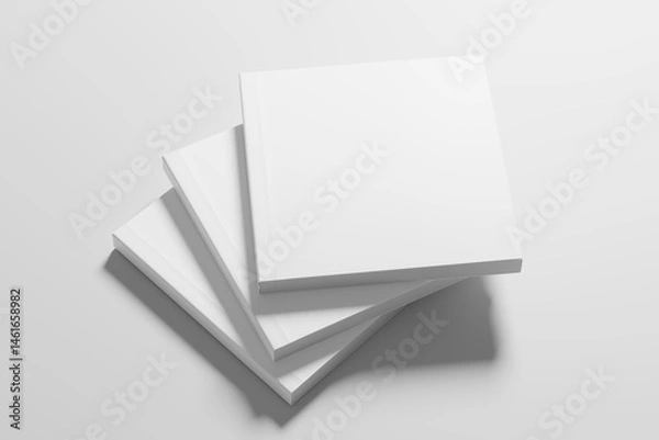 Fototapeta Square Softcover Book 3D Rendering White Blank Mockup