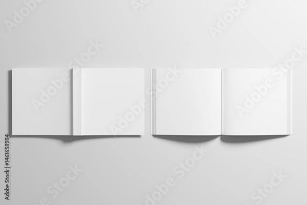 Fototapeta Square Softcover Book 3D Rendering White Blank Mockup