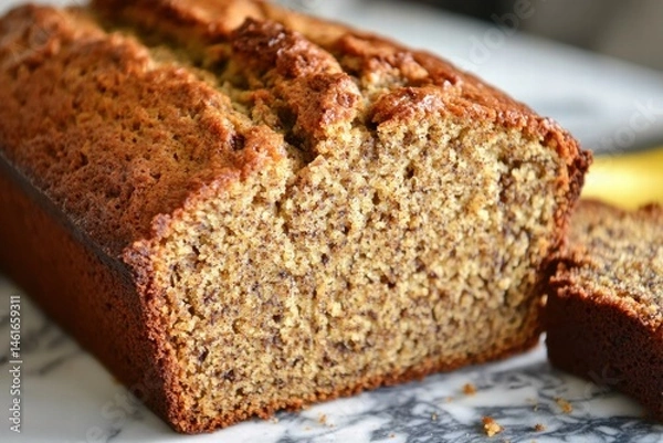 Fototapeta Homemade banana bread with golden crust