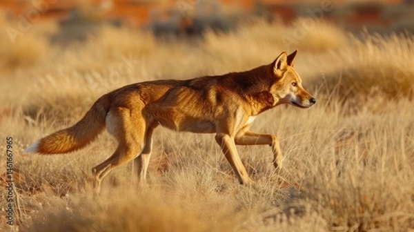 Fototapeta A dingo hunting in the outback.
