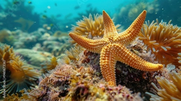 Fototapeta A starfish camouflaging on the seabed.