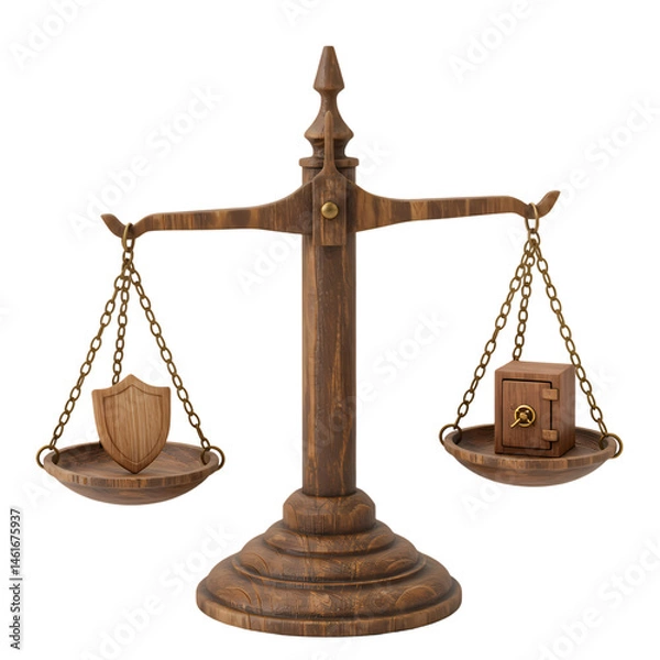 Obraz Wooden Scales Balancing Security and Protection isolated on Transparent Background
