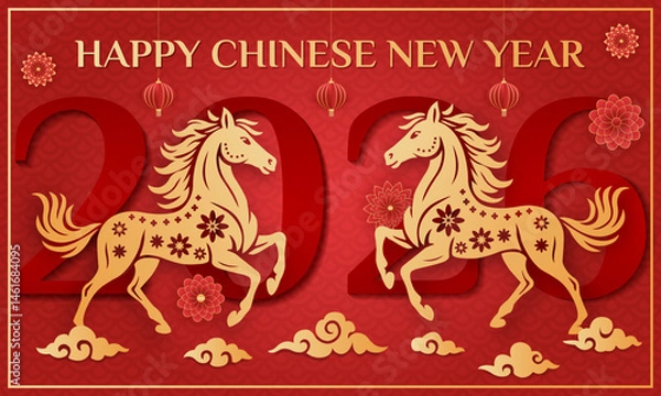 Fototapeta colorful horizontal banner for chinese new year of the horse 2026