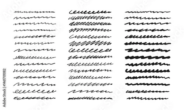 Fototapeta Forty two wavy lines and random zigzags of various shapes and thicknesses. Doodles and squiggles. Vector set