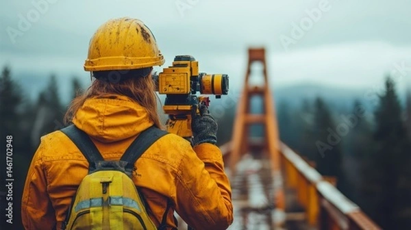 Fototapeta Surveyor on a Bridge Construction Site