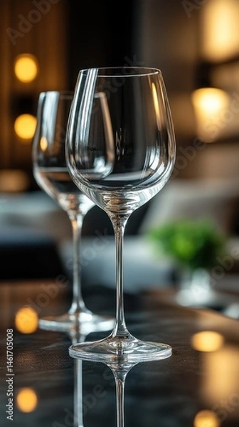 Fototapeta Elegant Wine Glasses Reflecting in a Dark Setting