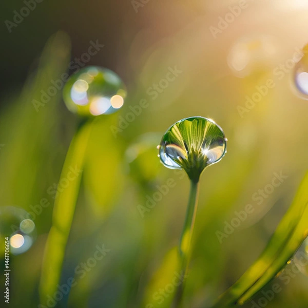 Obraz green grass and water drops