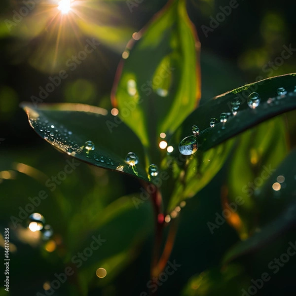 Obraz water drops on a leaf