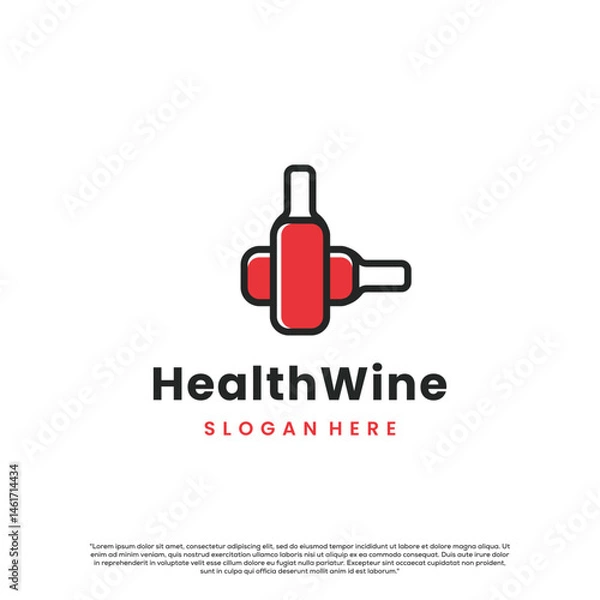 Fototapeta Modern illustration of wine bottle and medical symbols, blending celebration, health, and protection