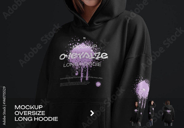 Obraz 3 Mockups of a Long Oversized Hoodie