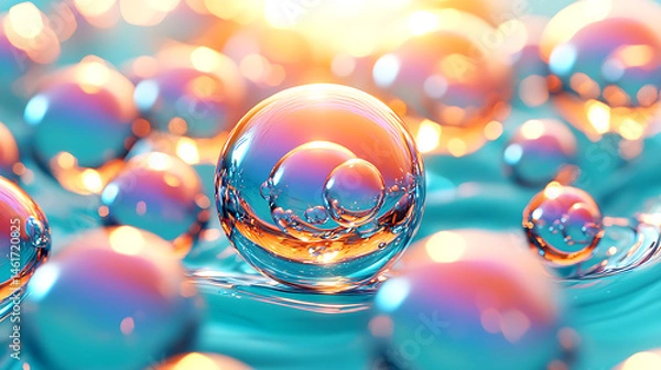 Fototapeta Rainbow Reflections on Clusters of Bubbles on a Wet Surface