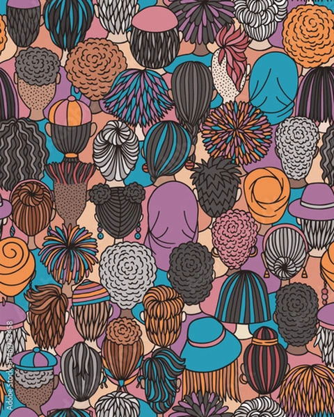 Obraz Seamless Vector Pattern of Diverse Doodle Crowd – Back View Illustration