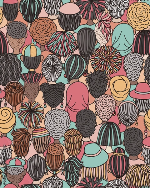 Obraz Seamless Vector Pattern of Diverse Doodle Crowd – Back View Illustration