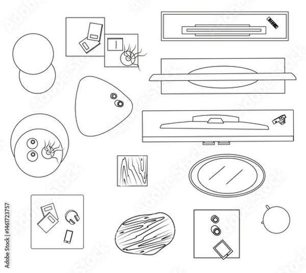 Fototapeta Top View Vector Set of Coffee Tables and Side Tables for Living Room Floor Plans