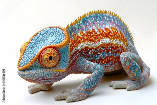 Fototapeta Vibrant colorful lizard against a plain background.