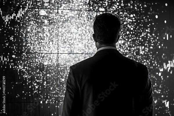 Fototapeta Businessperson contemplates abstract data display.