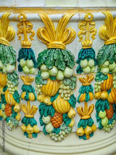 Obraz column of the Belarus Pavilion at VDNH in Moscow, decorated with fruits and vegetables