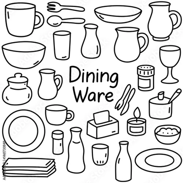 Obraz Hand-drawn set of a tableware dining ware