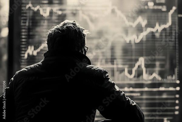 Fototapeta Financial charts viewed by a thoughtful person.
