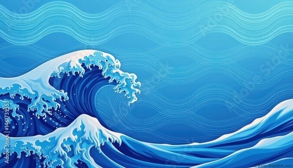 Fototapeta Dynamic Ocean Waves with Foam and Blue Background Depicting Nature's Power and Beauty