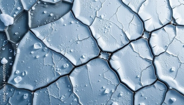 Fototapeta Intricate Cracks in Frozen Ice Surface Creating a Unique Abstract Pattern in Blue Color