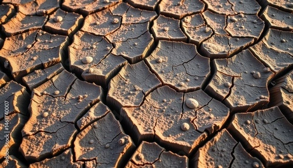 Fototapeta Close-Up View of Dry Cracked Earth Surface with Intricate Patterns in Natural Light