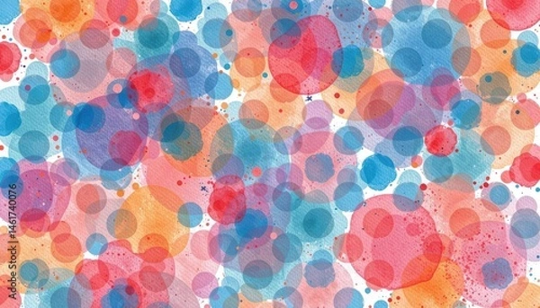 Fototapeta Vibrant Abstract Watercolor Dots in Varying Shades of Blue, Red, and Orange Creating Dynamic Texture