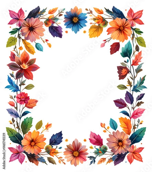 Obraz Whimsical Floral Border Frame, Colorful Botanical Vector Art for Spring Decor