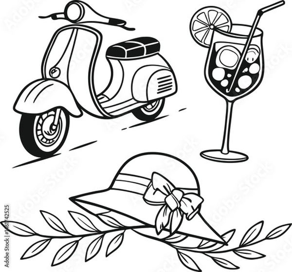 Obraz Hand drawn vector illustration of a cocktail, a fun line art design icon