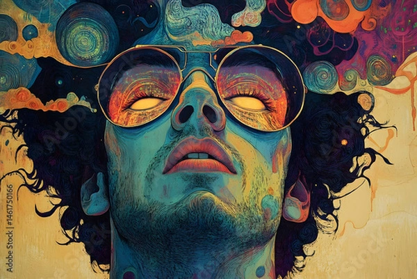Fototapeta Psychedelic portrait of a man with vibrant colors.