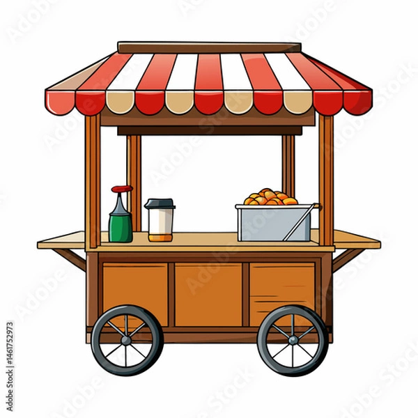 Fototapeta Warung street food cart cafe restaurant small family owned busines, store shop. Vector isolated cartoon style, Eps file

