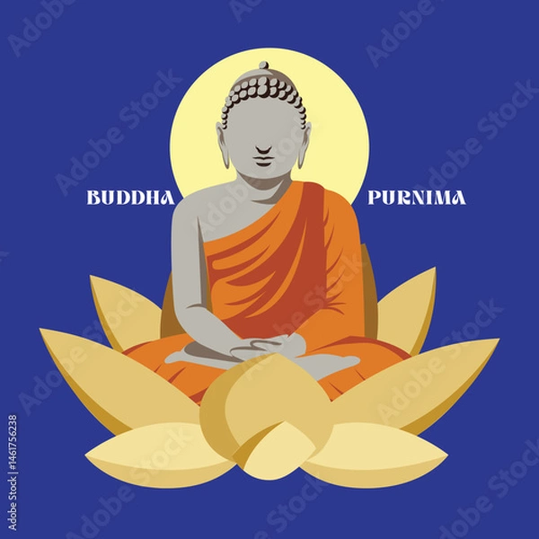 Fototapeta Serene Buddha statue under full moon night sky  .eps