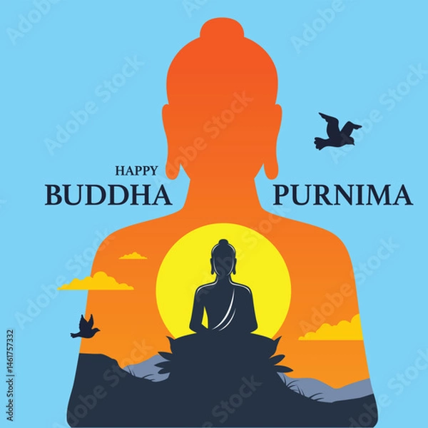 Fototapeta Tranquil Buddha face with modern graphic lines  .eps