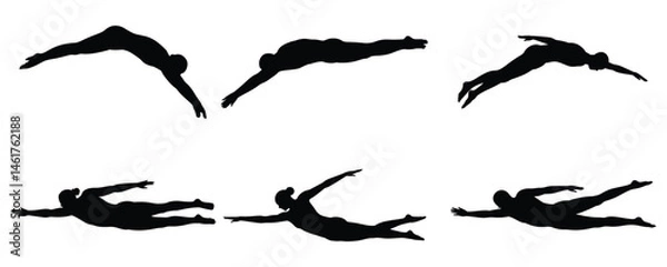 Fototapeta Swimmer silhouette, Silhouette of swimmer swimming, Swimmer sport silhouette vector set