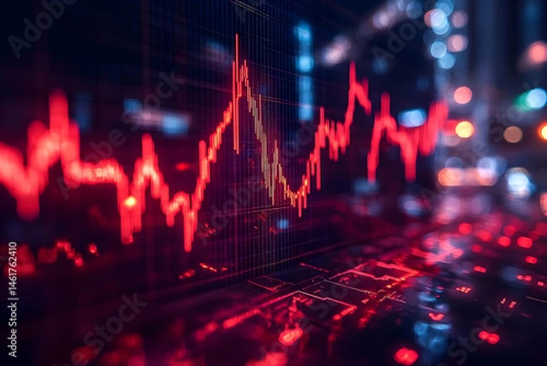 Fototapeta Nighttime stock market chart showing declining values.