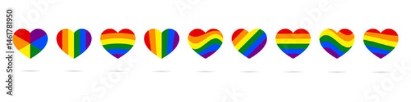 Obraz Pride LGBT heart vector icon set. Collection of Color rainbow flag. Vector illustration