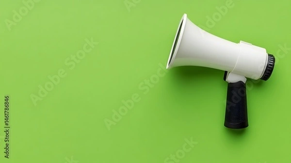Fototapeta White Megaphone on Green Background Announcement