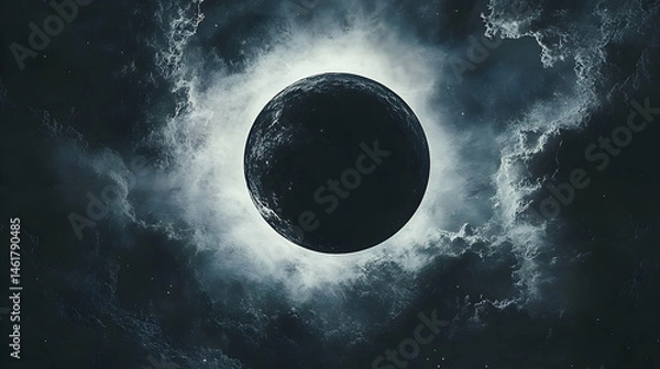 Fototapeta Dramatic celestial display of a dark moon in stormy clouds.
