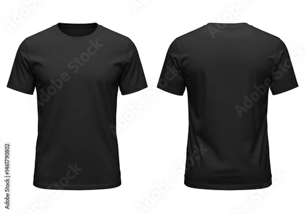 Fototapeta A black t shirt shown from the front and back on a white background for apparel design mockups use